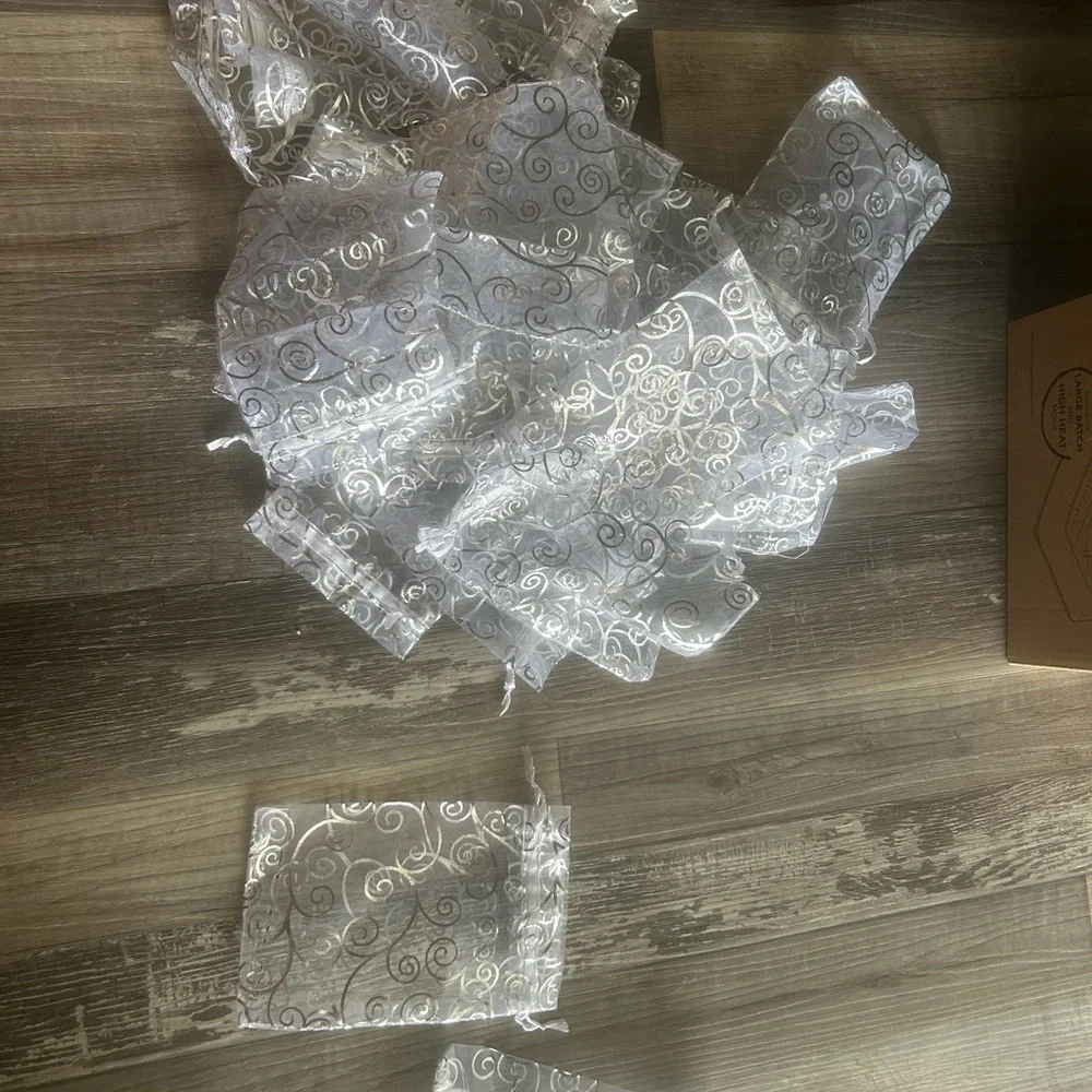 Sheer Organza Gift Bags with SILVER Swirl Design - Pack